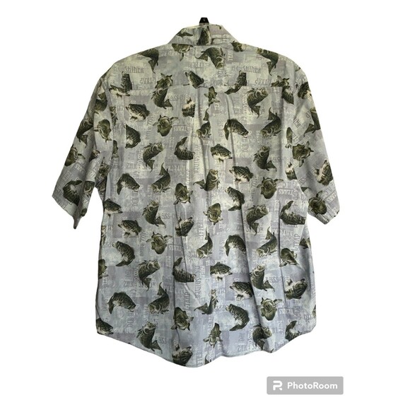 Columbia Mens Medium Short Sleeve Button Up Shirt Fish Pattern 100% Cotton - Picture 2 of 7